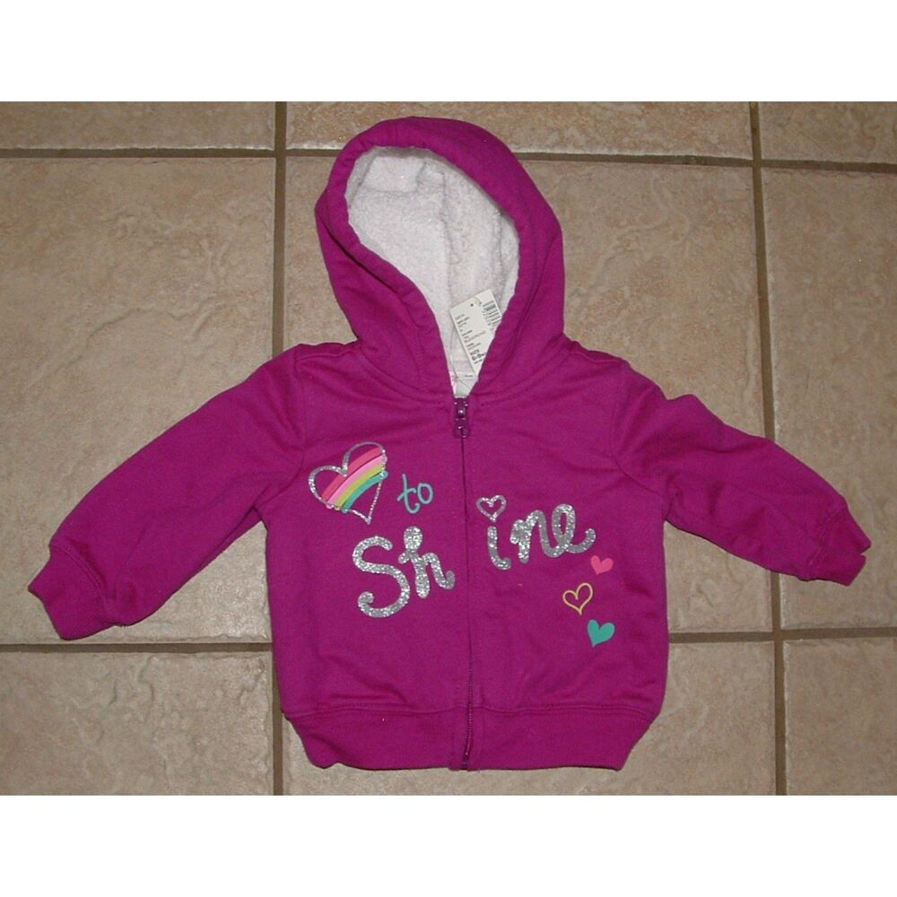 NEW Girls Sz 6-9 Months Bright Purple Sherpa Lined Full Zip Hooded Jacket TCP